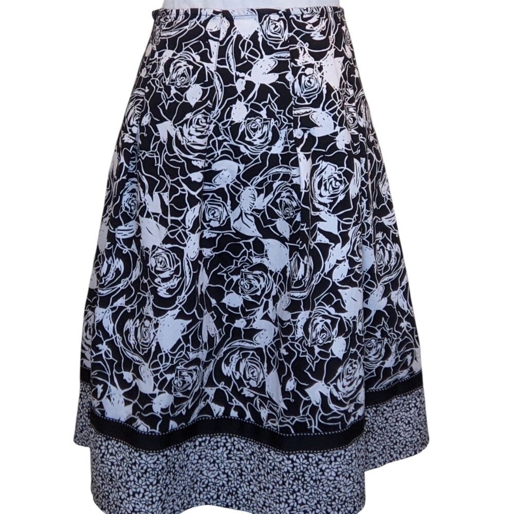 Notations Black White Abstract Floral A Line Cotton Stretchy Skirt Large